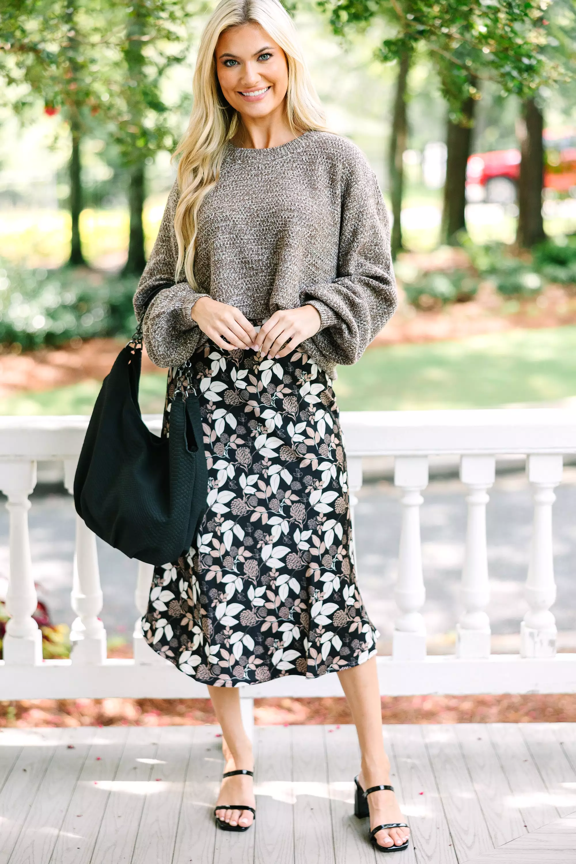 Black Floral Midi Skirt for Running Wild