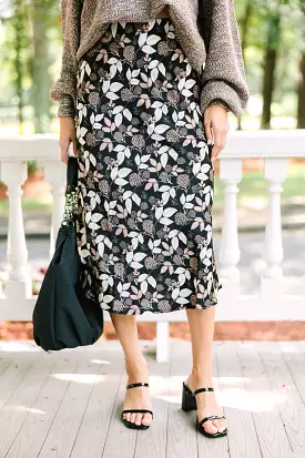 Black Floral Midi Skirt for Running Wild