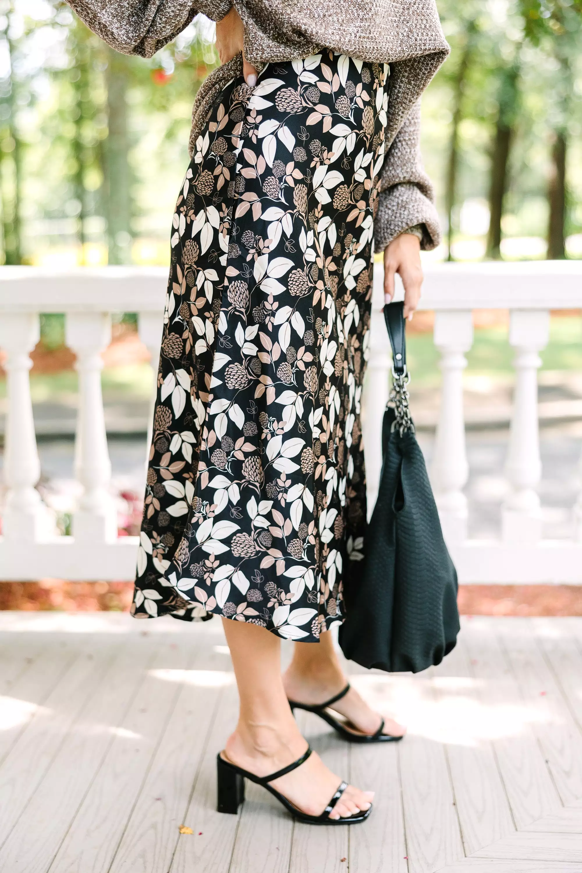 Black Floral Midi Skirt for Running Wild