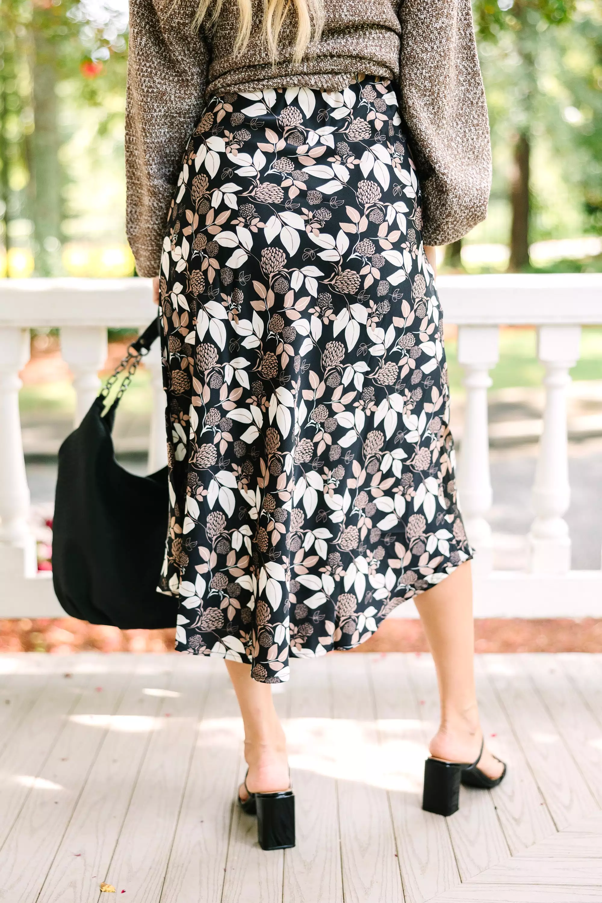 Black Floral Midi Skirt for Running Wild