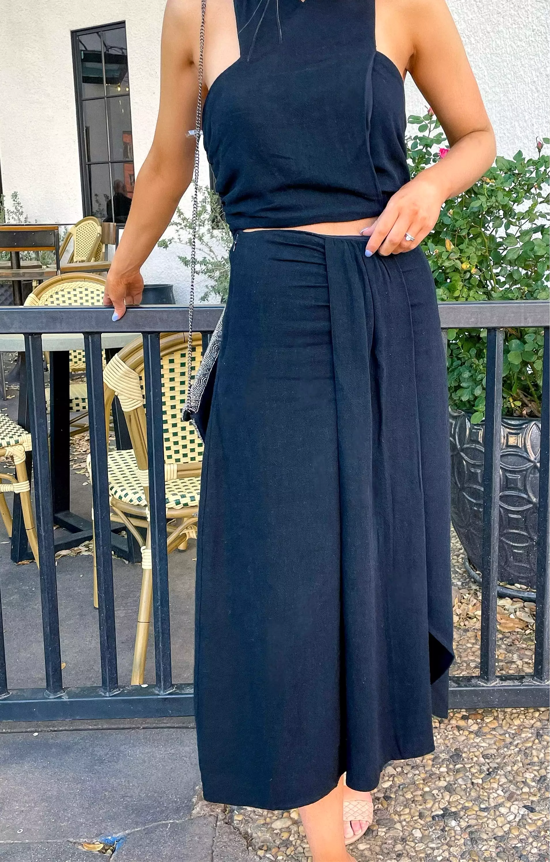 Black Front Slit Midi Skirt