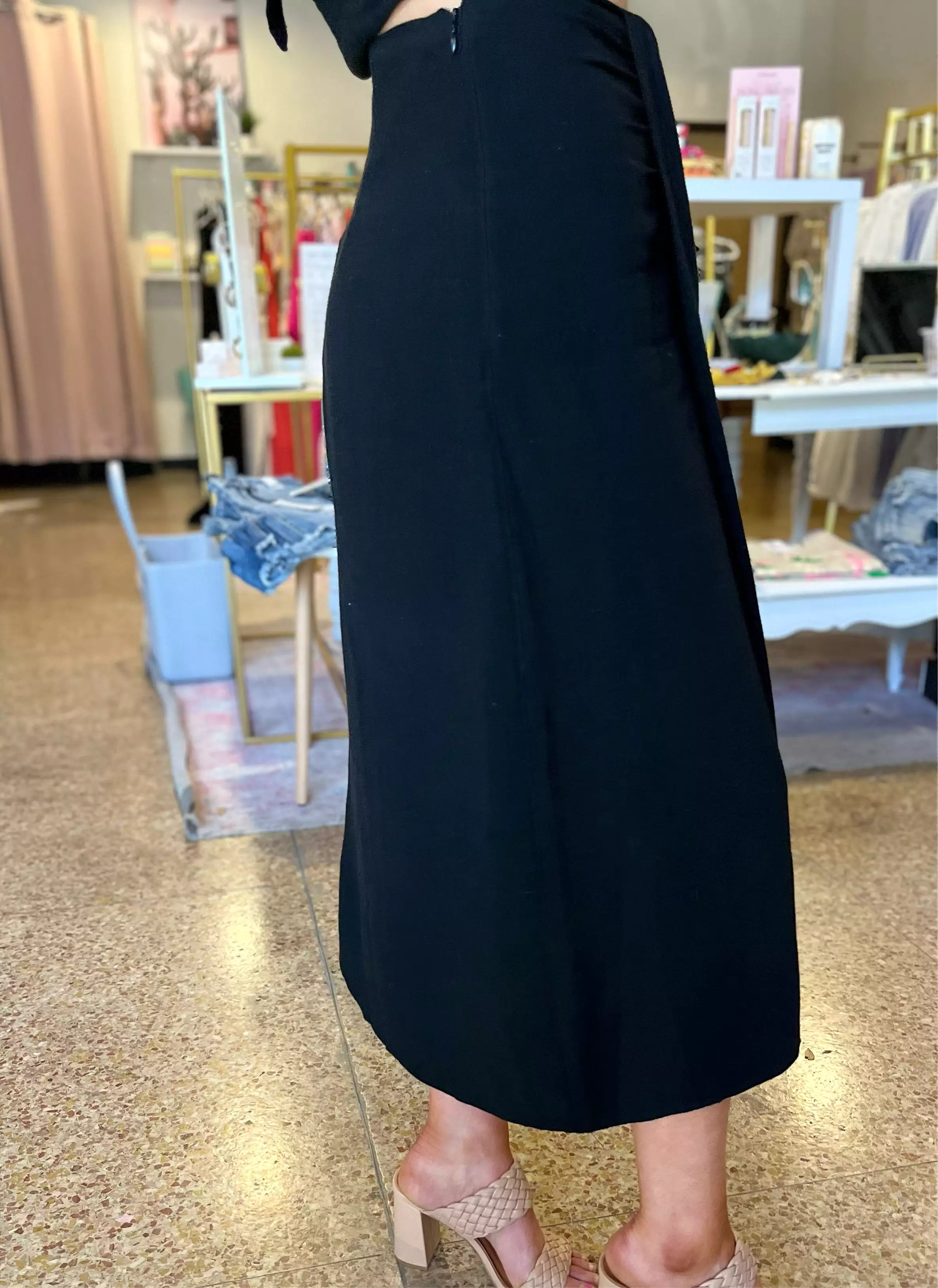 Black Front Slit Midi Skirt