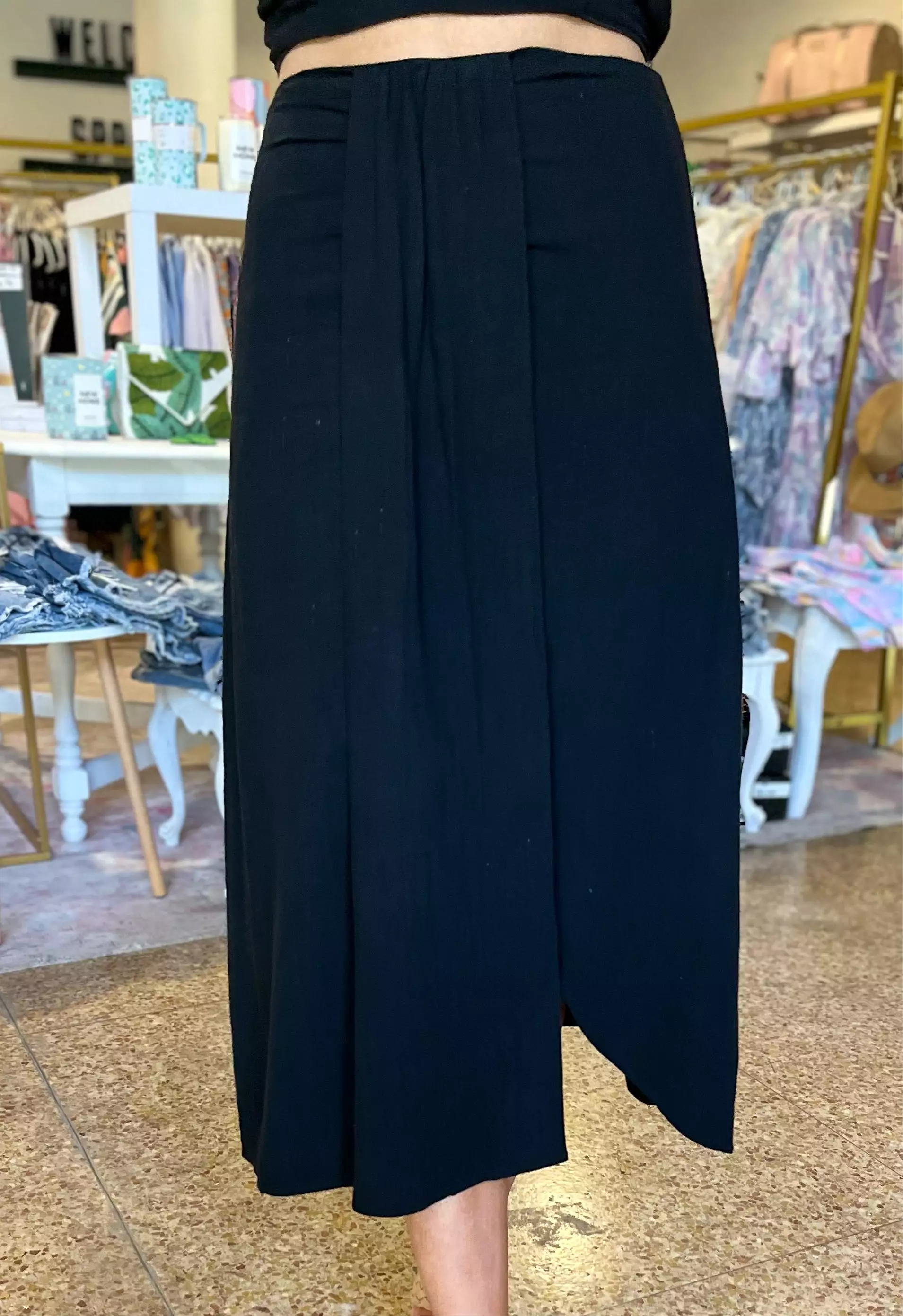 Black Front Slit Midi Skirt