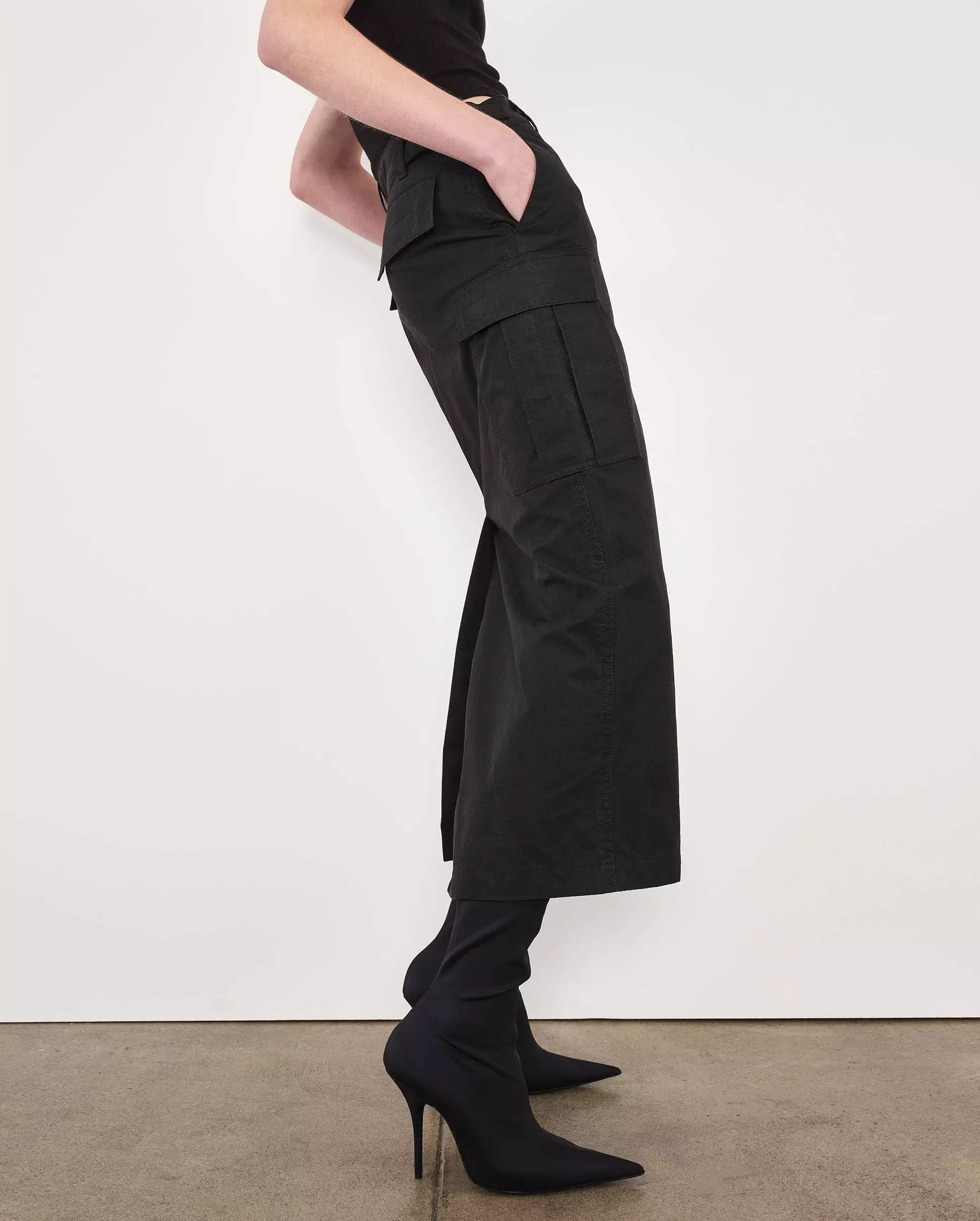 Black Midi Cargo Skirt