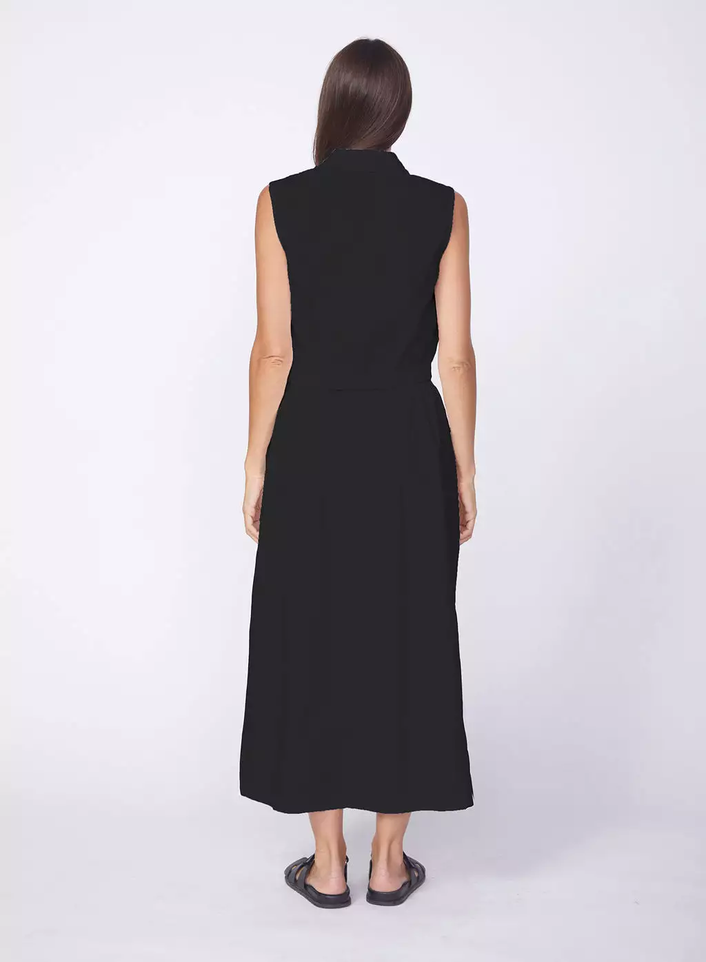 Black Poplin Double Slit Maxi Skirt