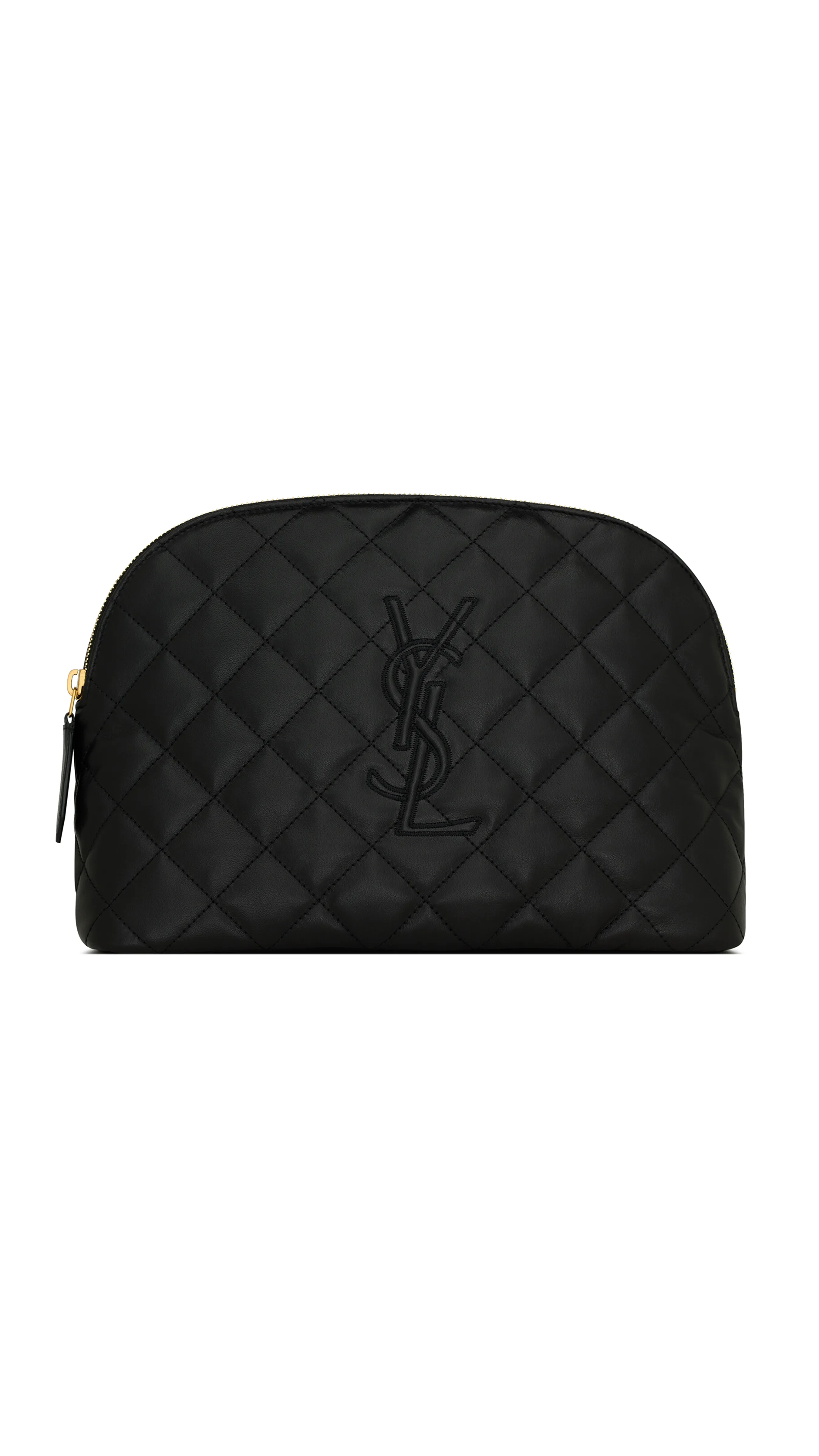 Black Quilted Leather Large Cosmetic Pouch