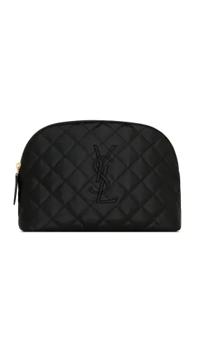 Black Quilted Leather Large Cosmetic Pouch