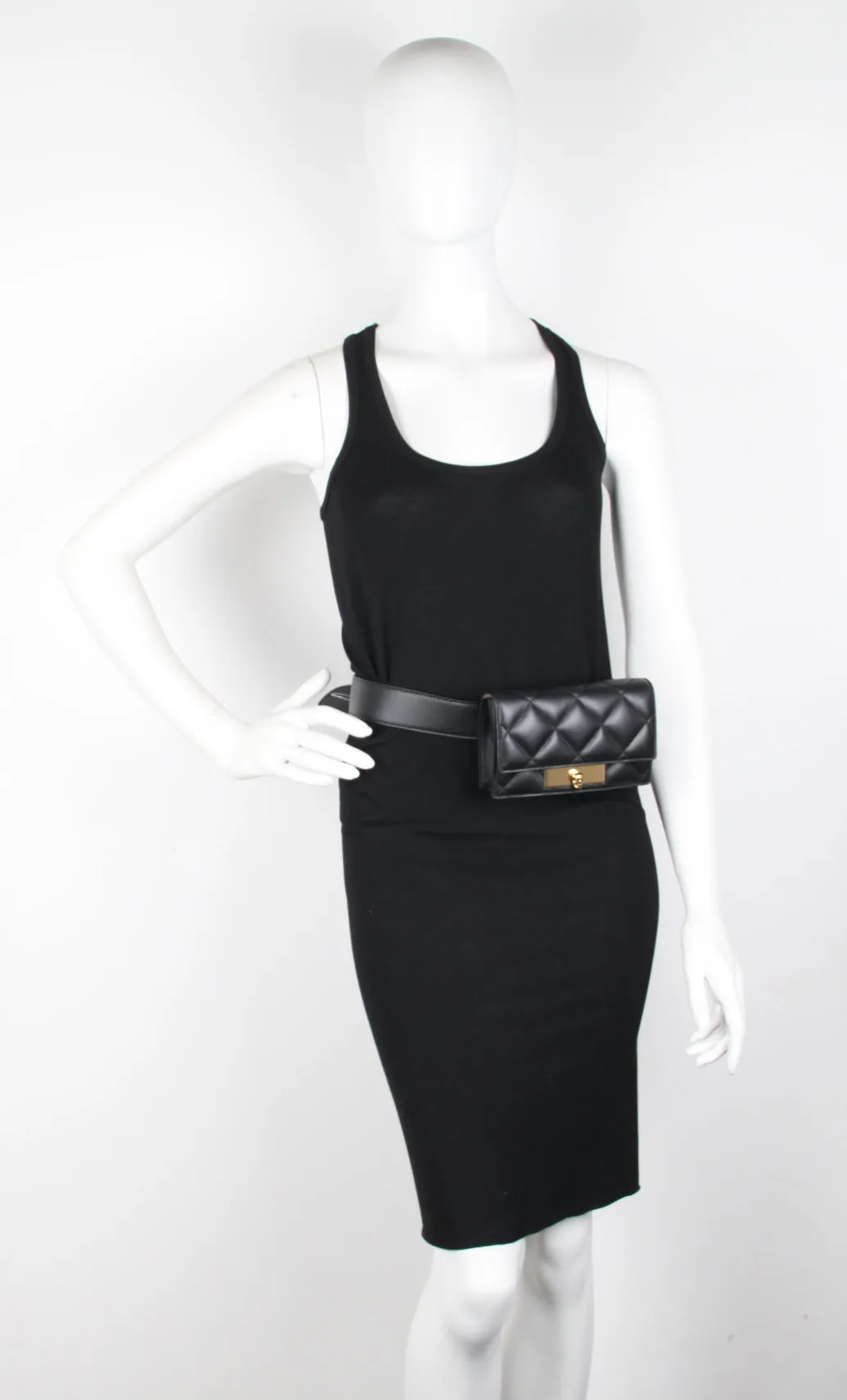 Black Quilted Lock Belt Bag