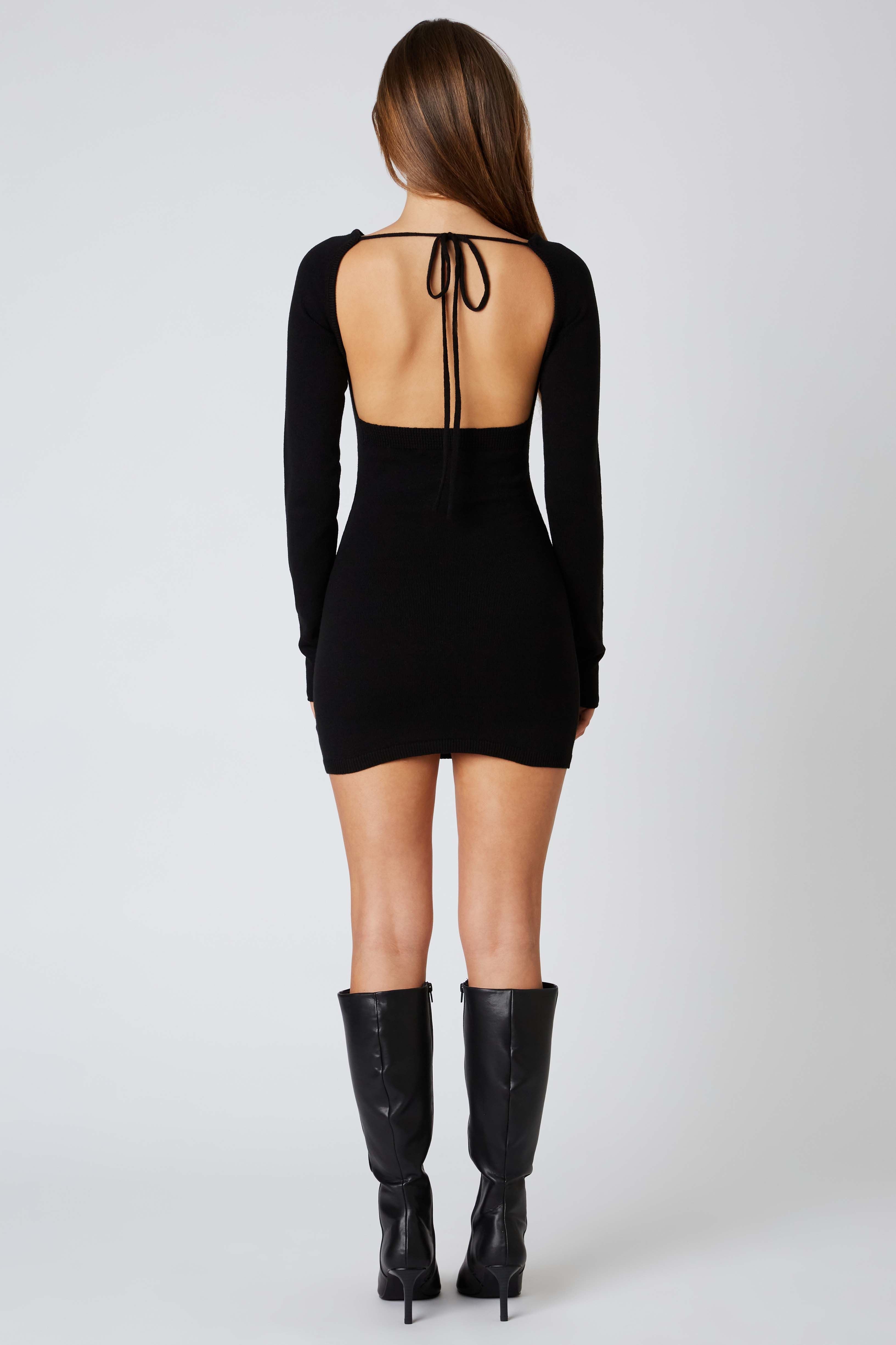 Black Sweater Dress with Open Back