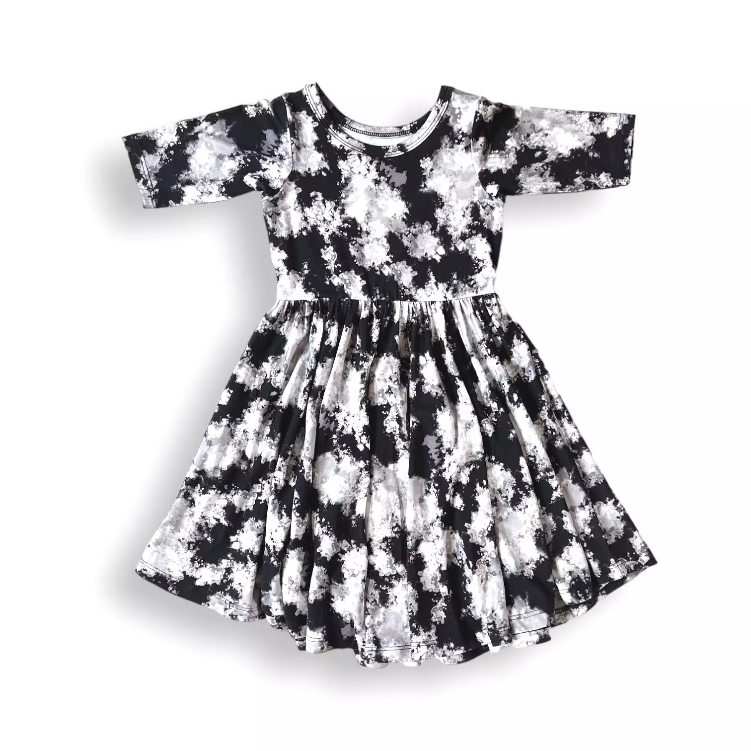 Black Tie Dye Mid Sleeve Twirl Dress