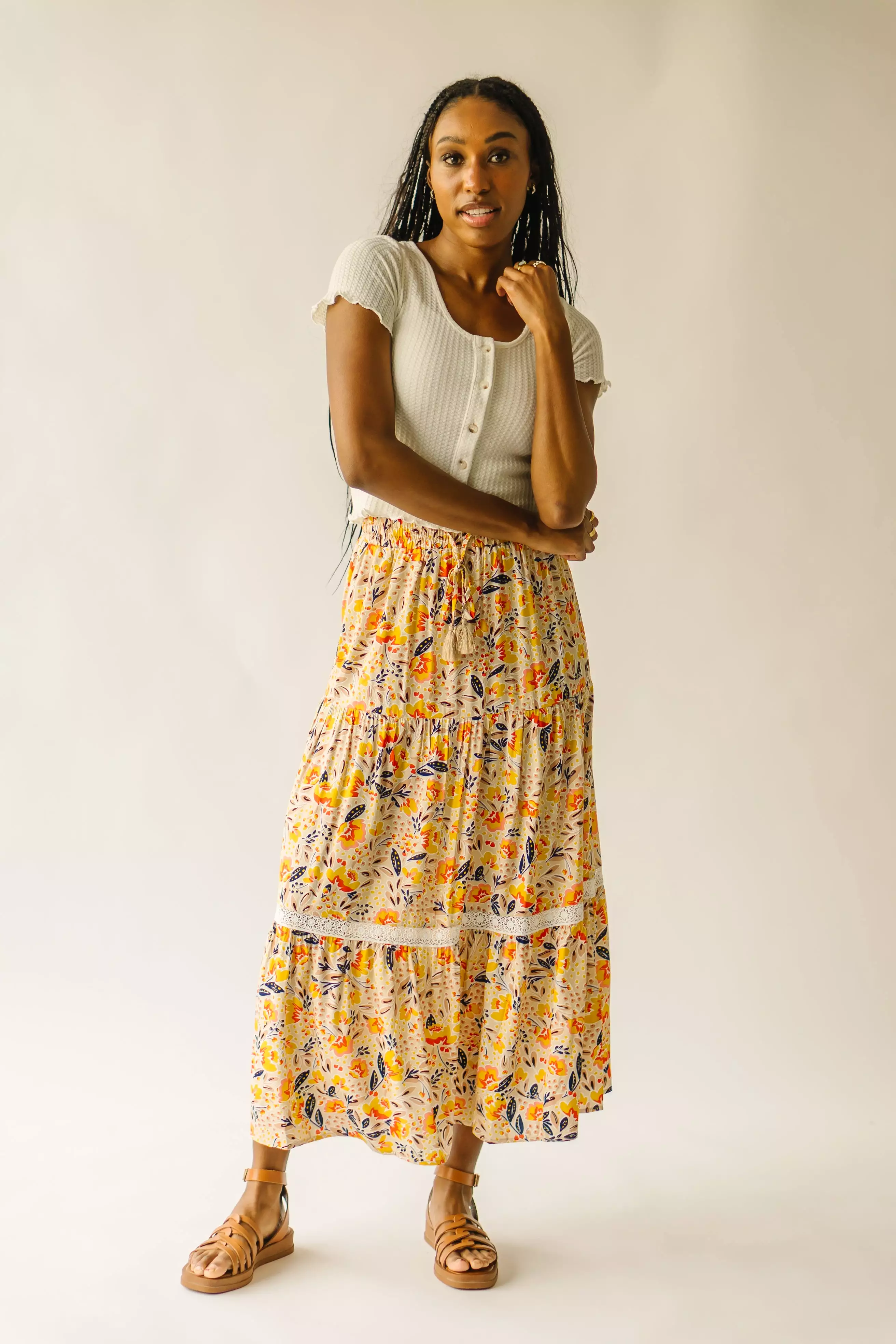 Blakely Cream Multi Tiered Maxi Skirt