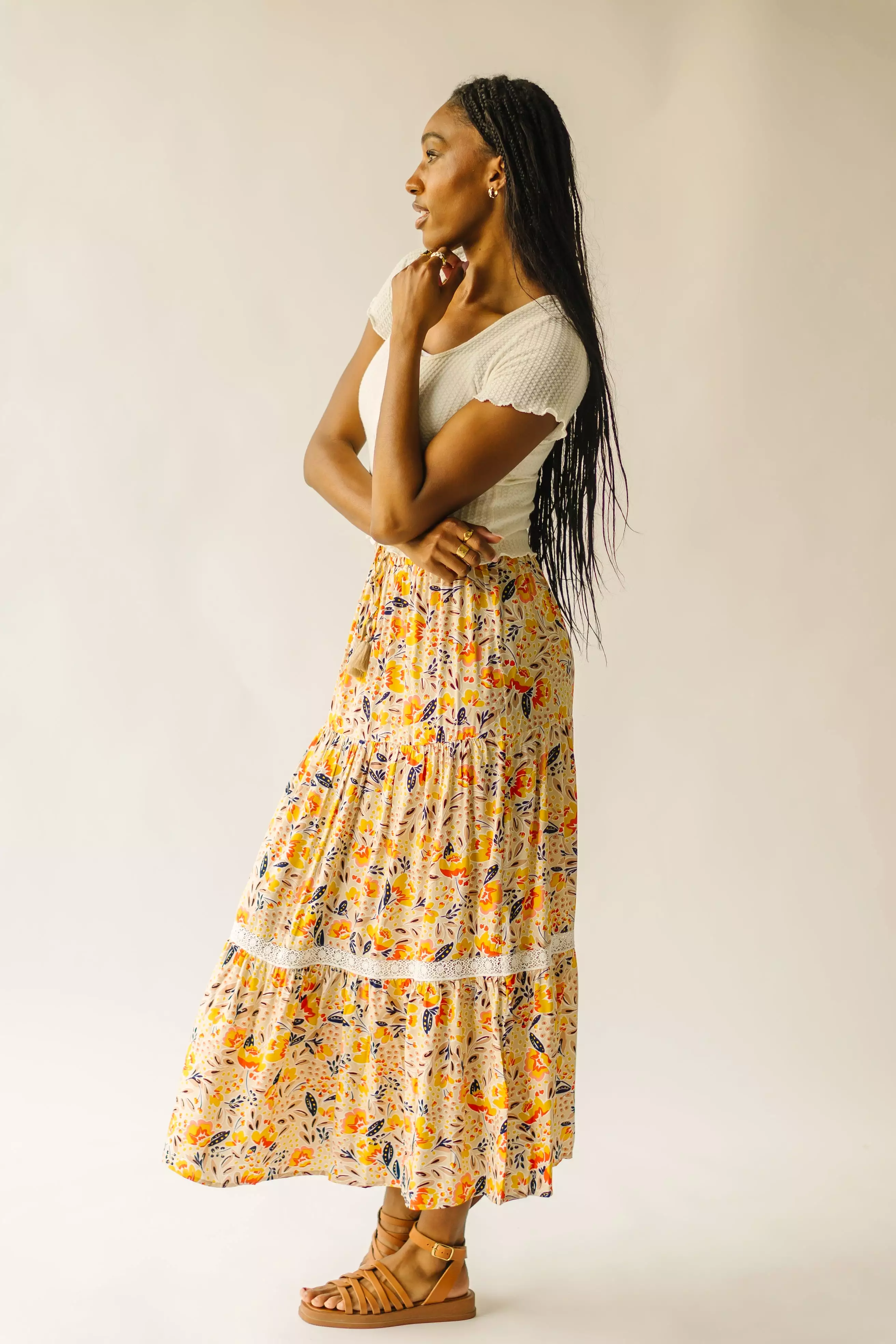 Blakely Cream Multi Tiered Maxi Skirt