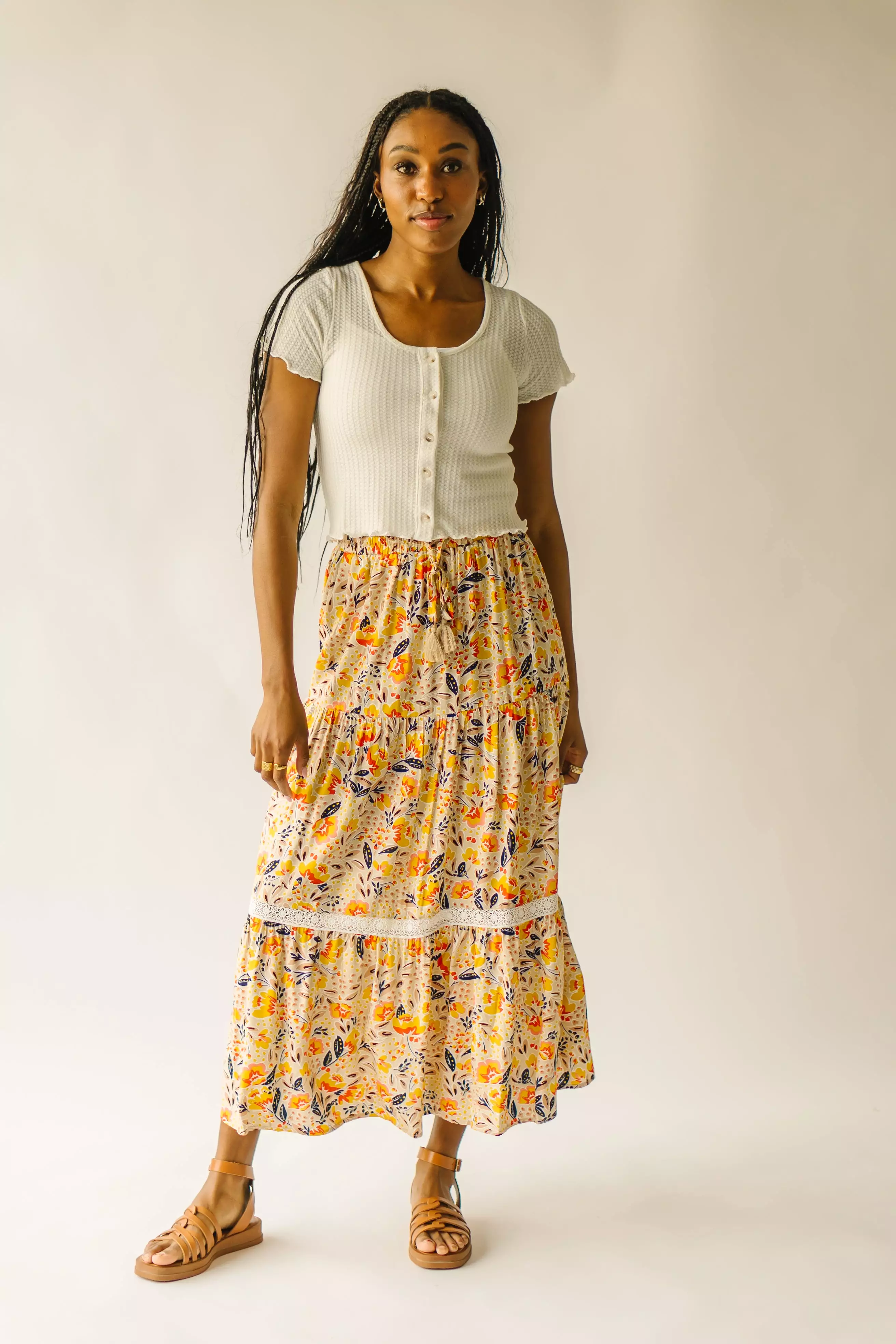 Blakely Cream Multi Tiered Maxi Skirt