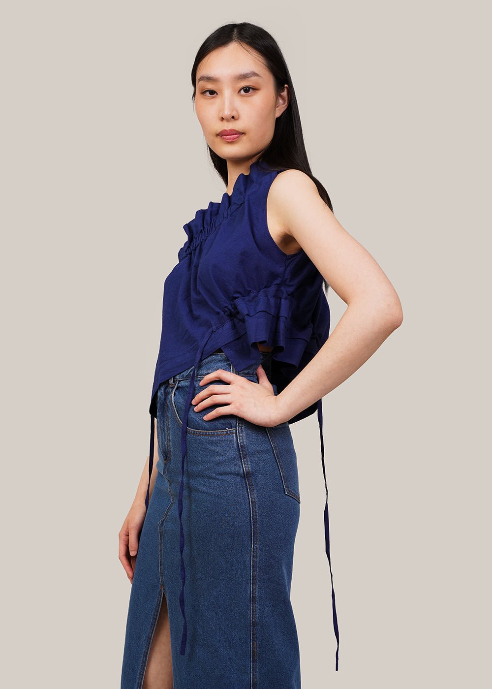 Blue Ruffle Blouse