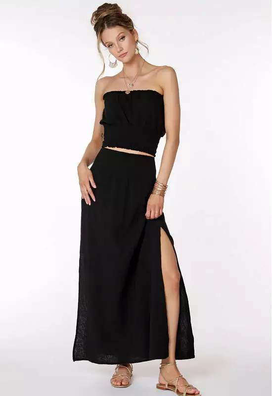 Bobi Black Smocked Maxi Skirt