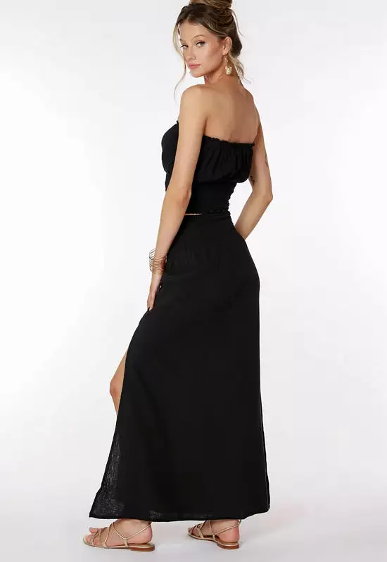 Bobi Black Smocked Maxi Skirt