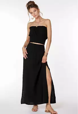 Bobi Black Smocked Maxi Skirt