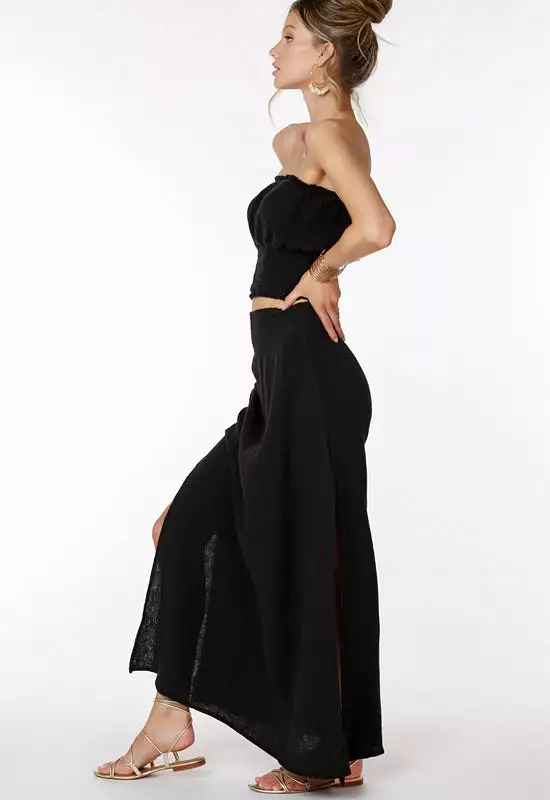 Bobi Black Smocked Maxi Skirt