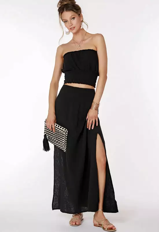 Bobi Black Smocked Maxi Skirt