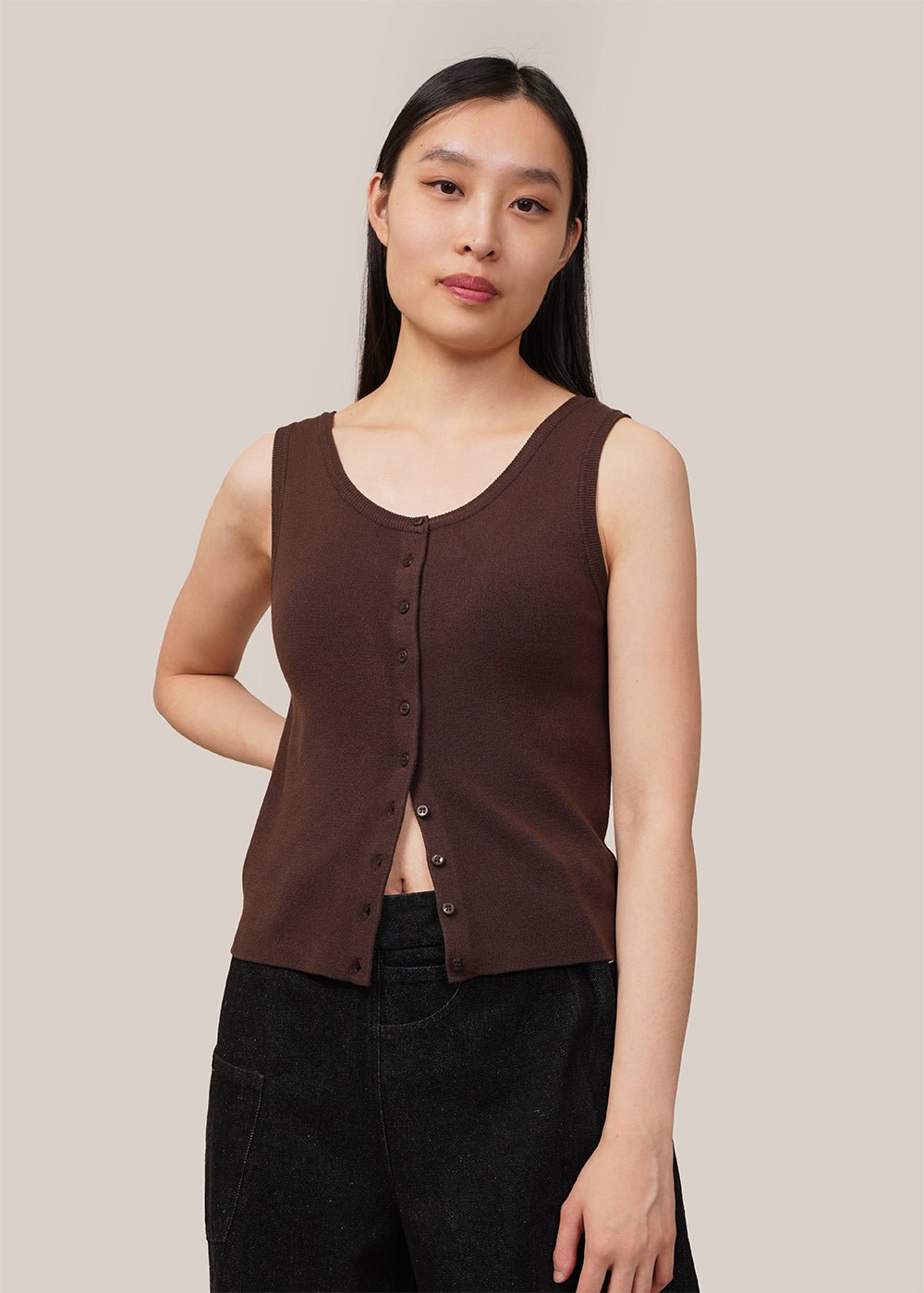 Brown U-Neck Vest