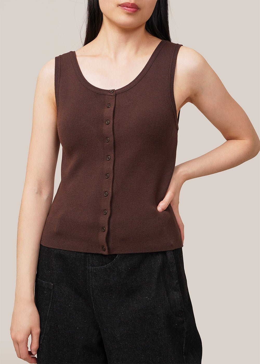 Brown U-Neck Vest