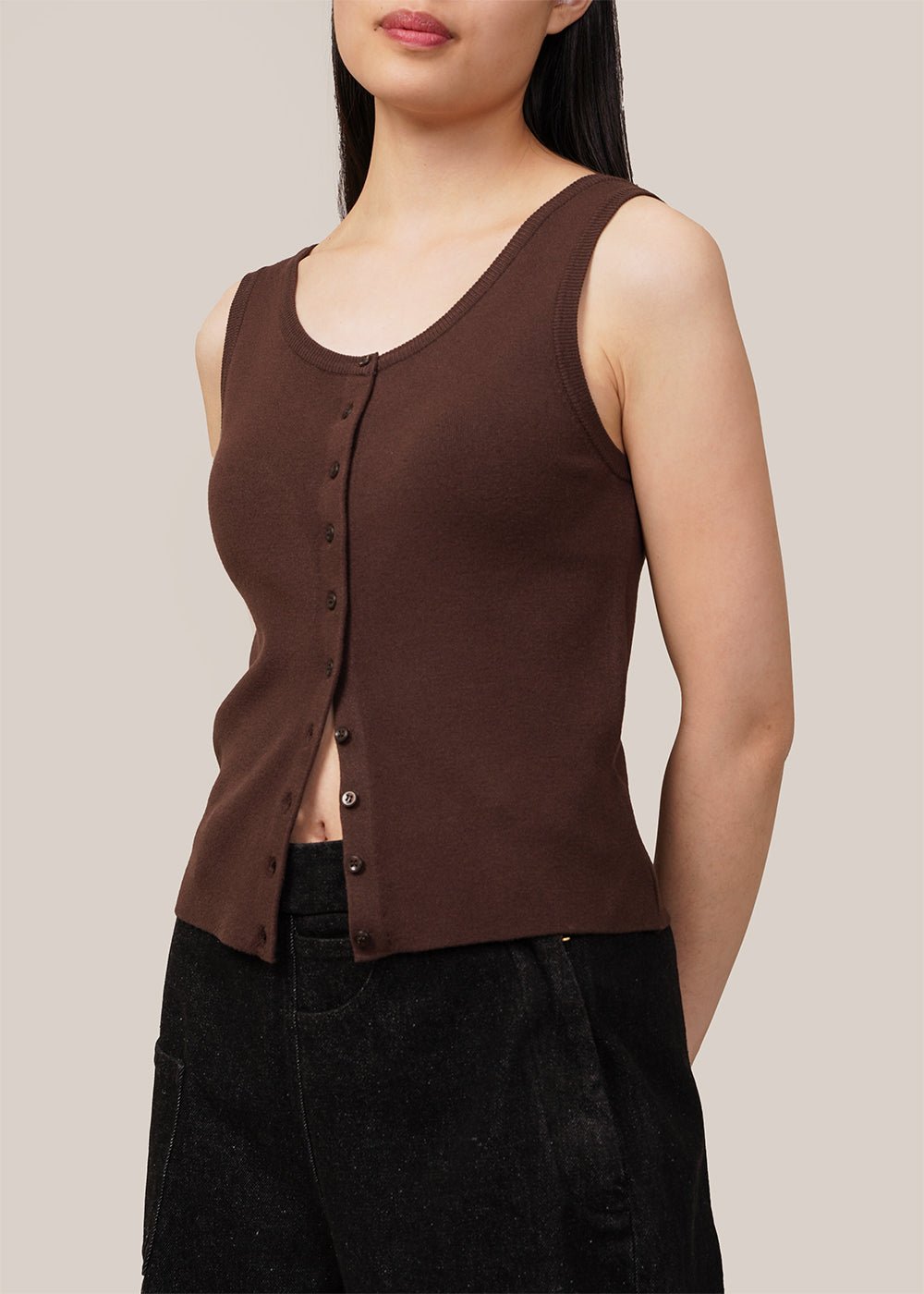 Brown U-Neck Vest