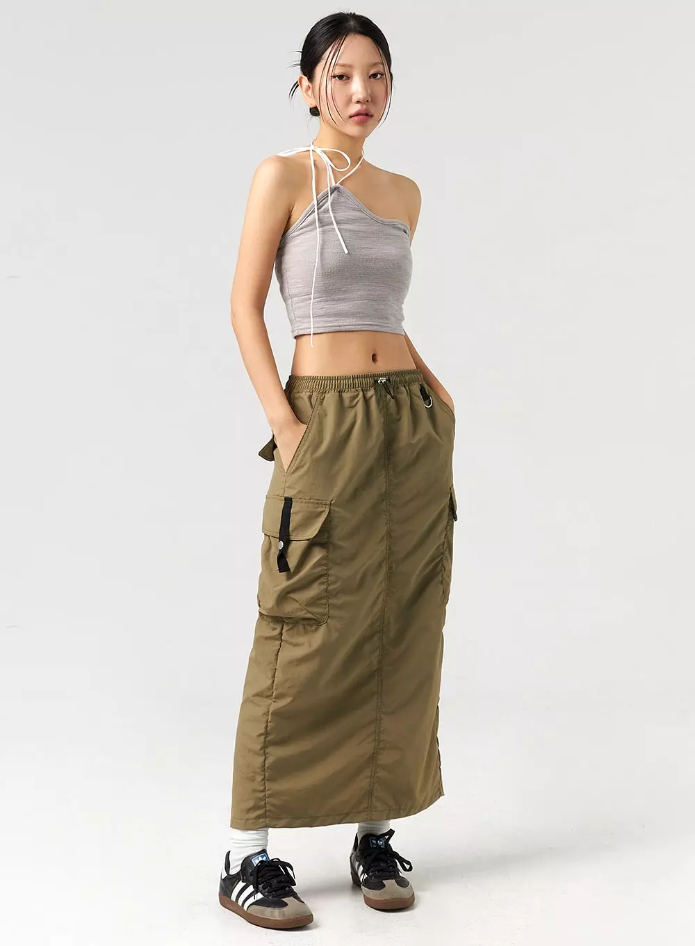 Cargo Maxi Skirt, Nylon Material, CL325