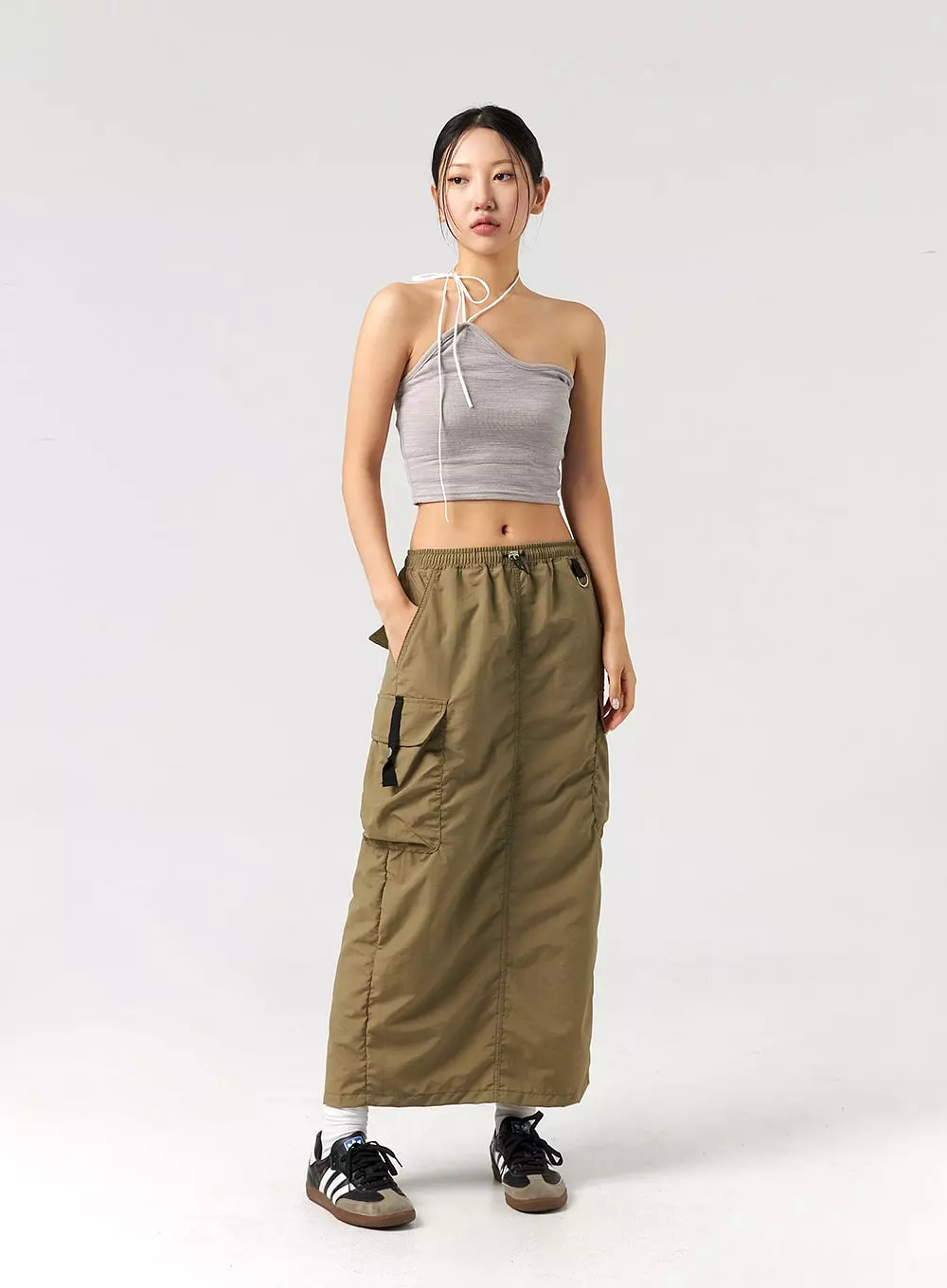 Cargo Maxi Skirt, Nylon Material, CL325