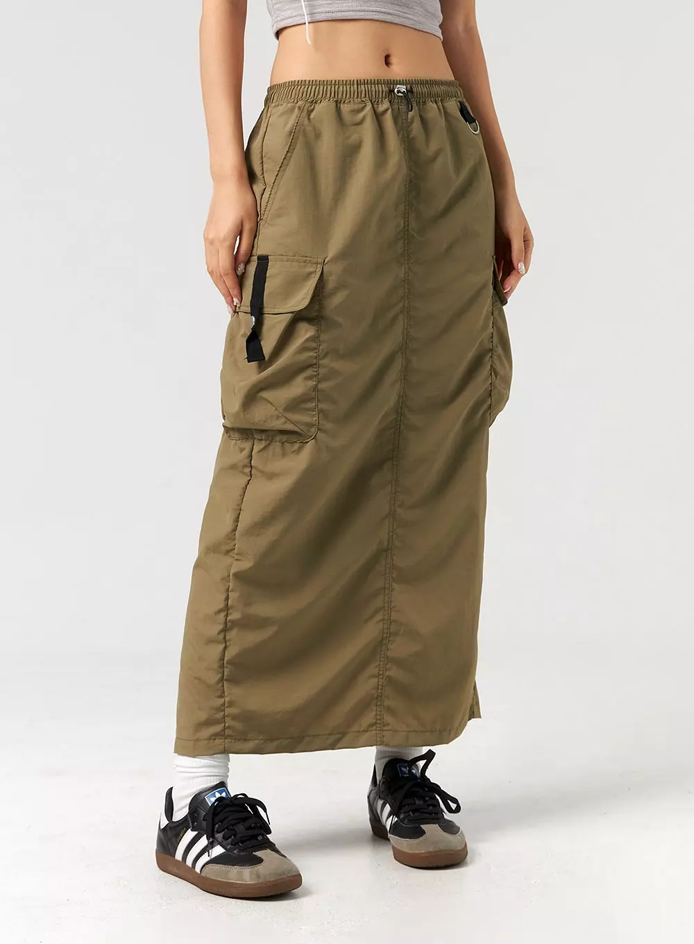 Cargo Maxi Skirt, Nylon Material, CL325