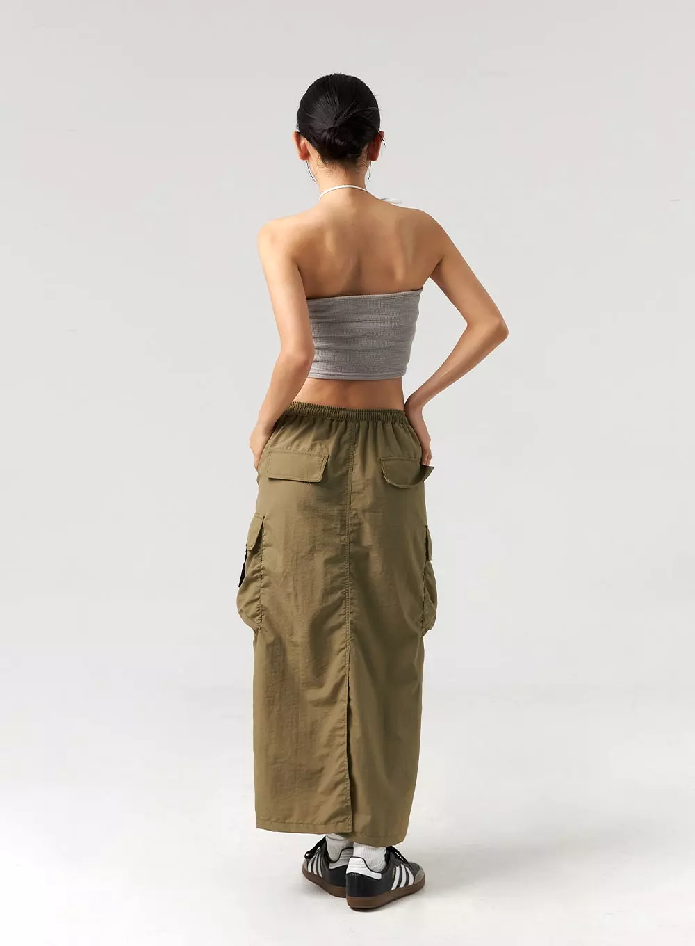 Cargo Maxi Skirt, Nylon Material, CL325