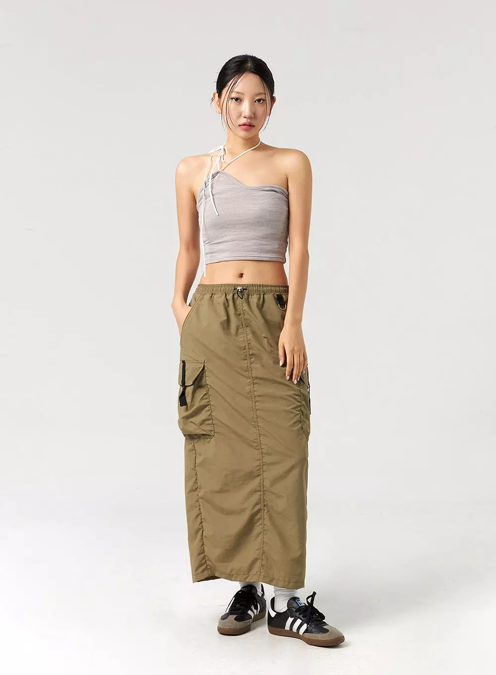 Cargo Maxi Skirt, Nylon Material, CL325