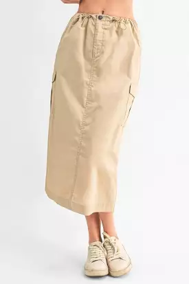 Cargo Skirt - Drawstring Midi Skirt - Cargo Skirt Drawstring Midi Skirt