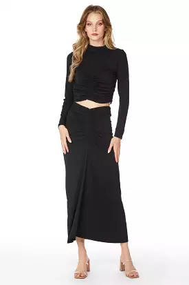 Center Front Ruched Maxi Skirt