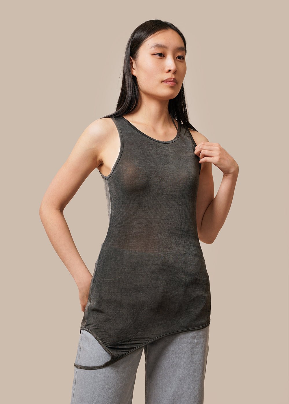 Charcoal Sleeveless Top with Three Straps