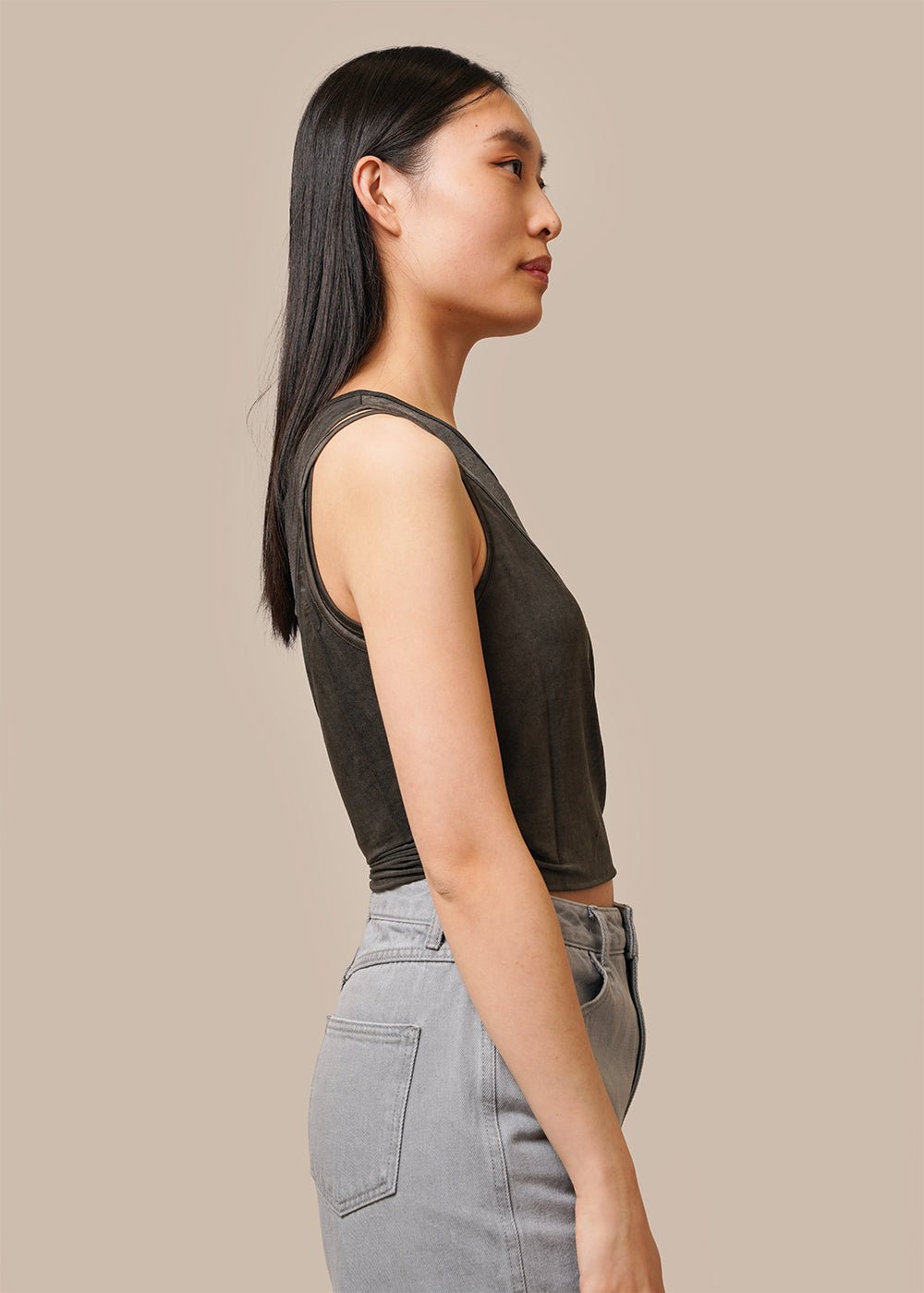 Charcoal Sleeveless Top with Three Straps