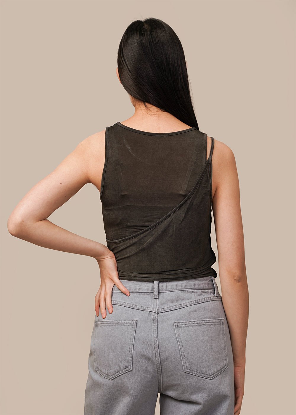 Charcoal Sleeveless Top with Three Straps