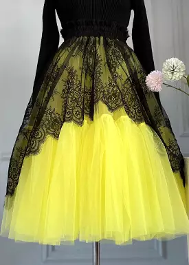 Chic Yellow Lace Tulle Skirts with Elastic Waist - Summer AB1024