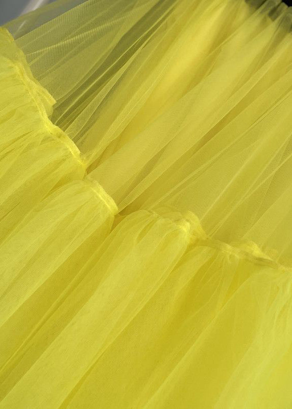 Chic Yellow Lace Tulle Skirts with Elastic Waist - Summer AB1024