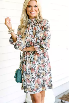 Cinnamon Brown Floral Shift Dress