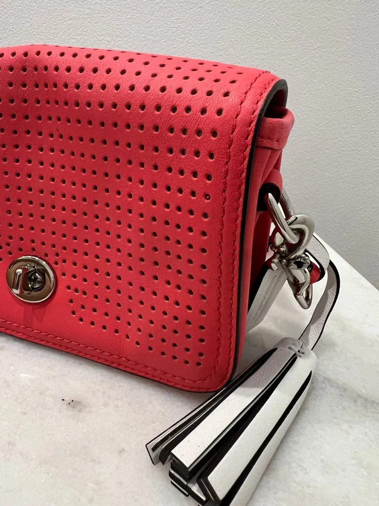 Coach Perforated Fluoro Coral Crossbody Flap Bag