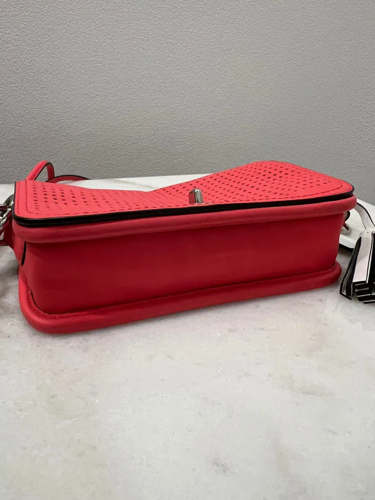 Coach Perforated Fluoro Coral Crossbody Flap Bag