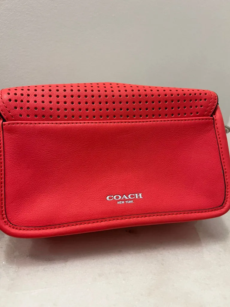 Coach Perforated Fluoro Coral Crossbody Flap Bag