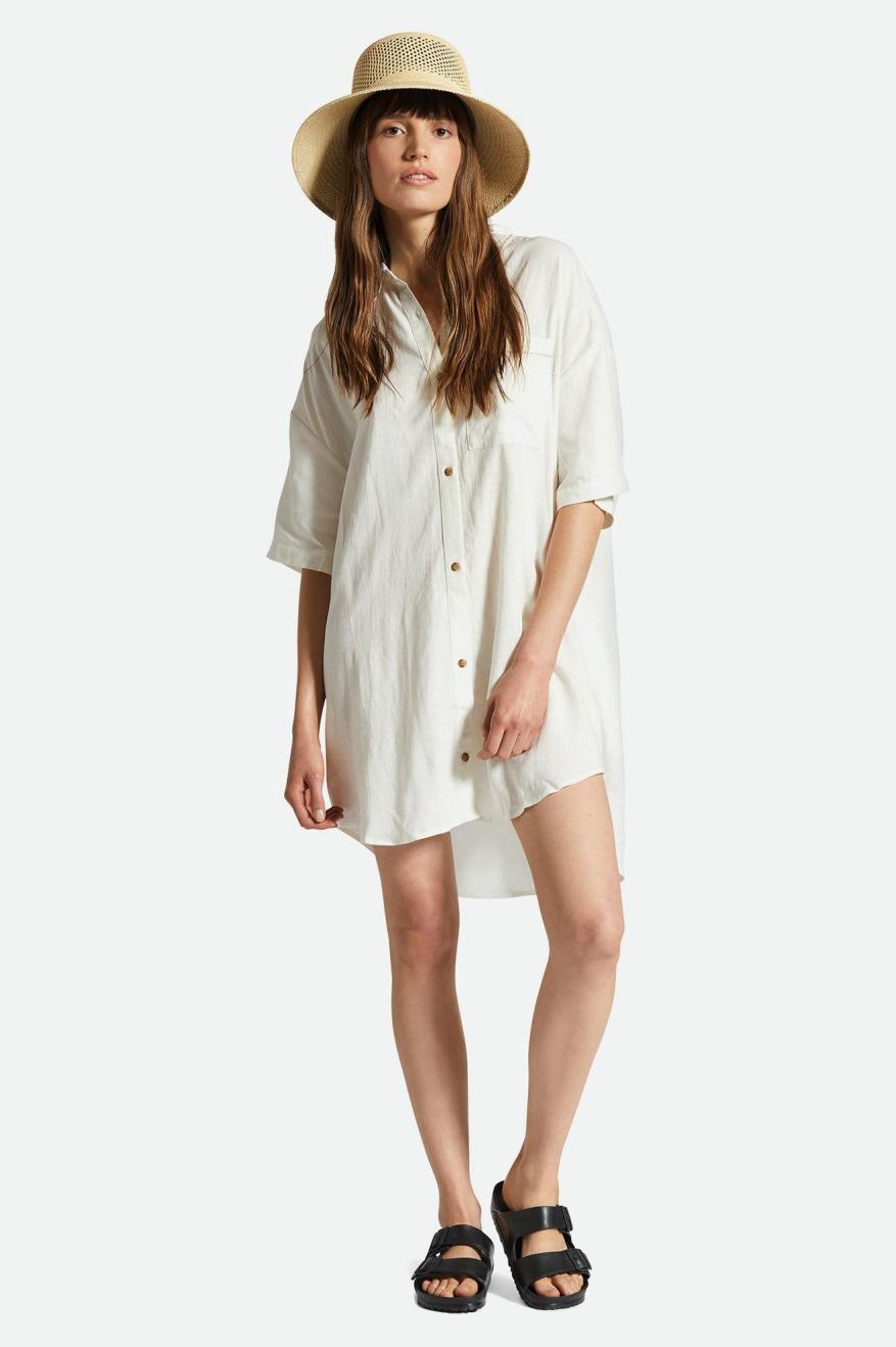 Condesa Linen Shirt Dress Off White - Shop Now