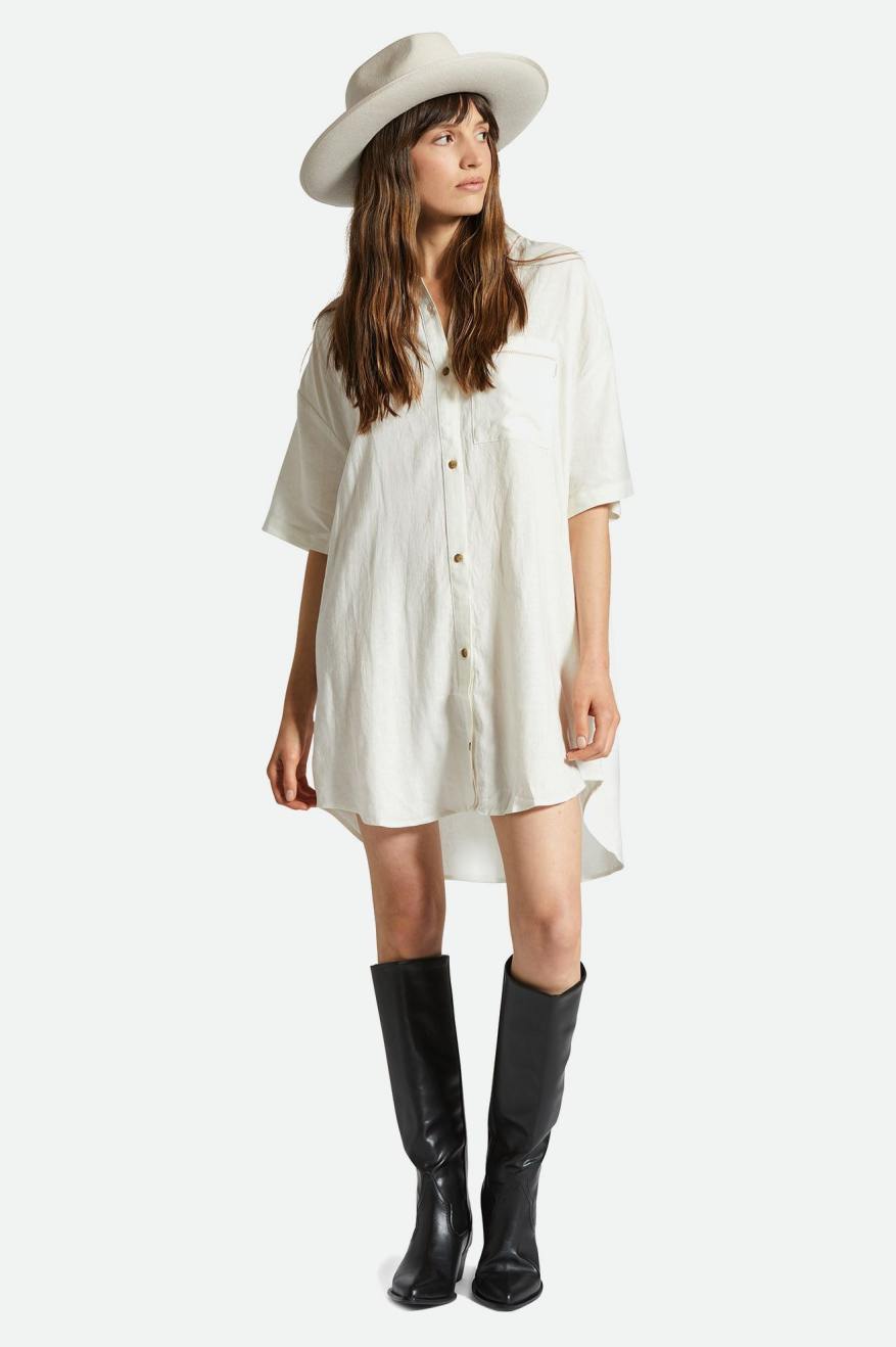 Condesa Linen Shirt Dress Off White - Shop Now