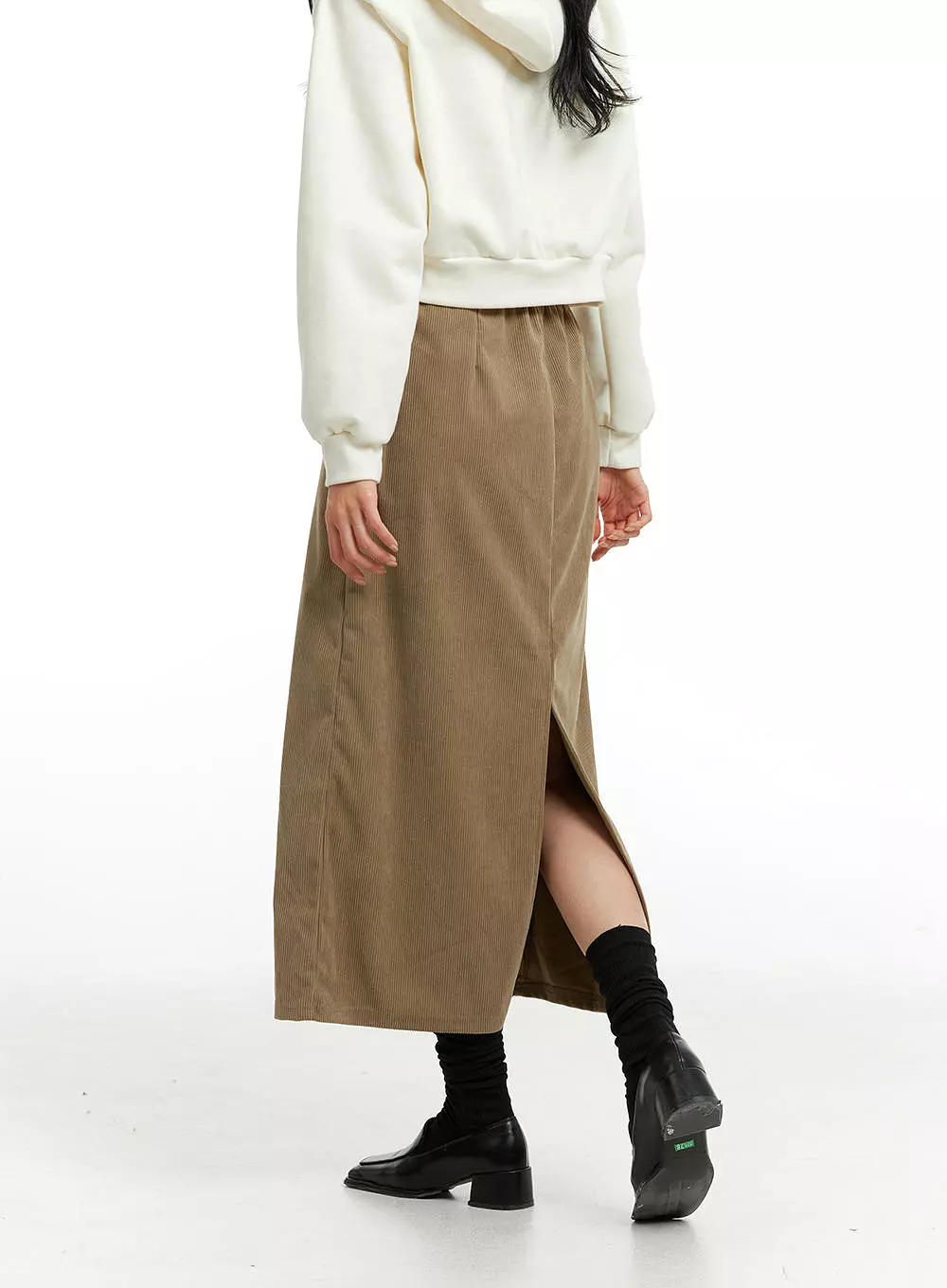 Corduroy Maxi Skirt - Slit Style ON315