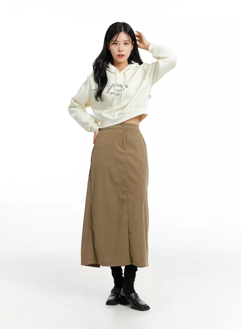 Corduroy Maxi Skirt - Slit Style ON315