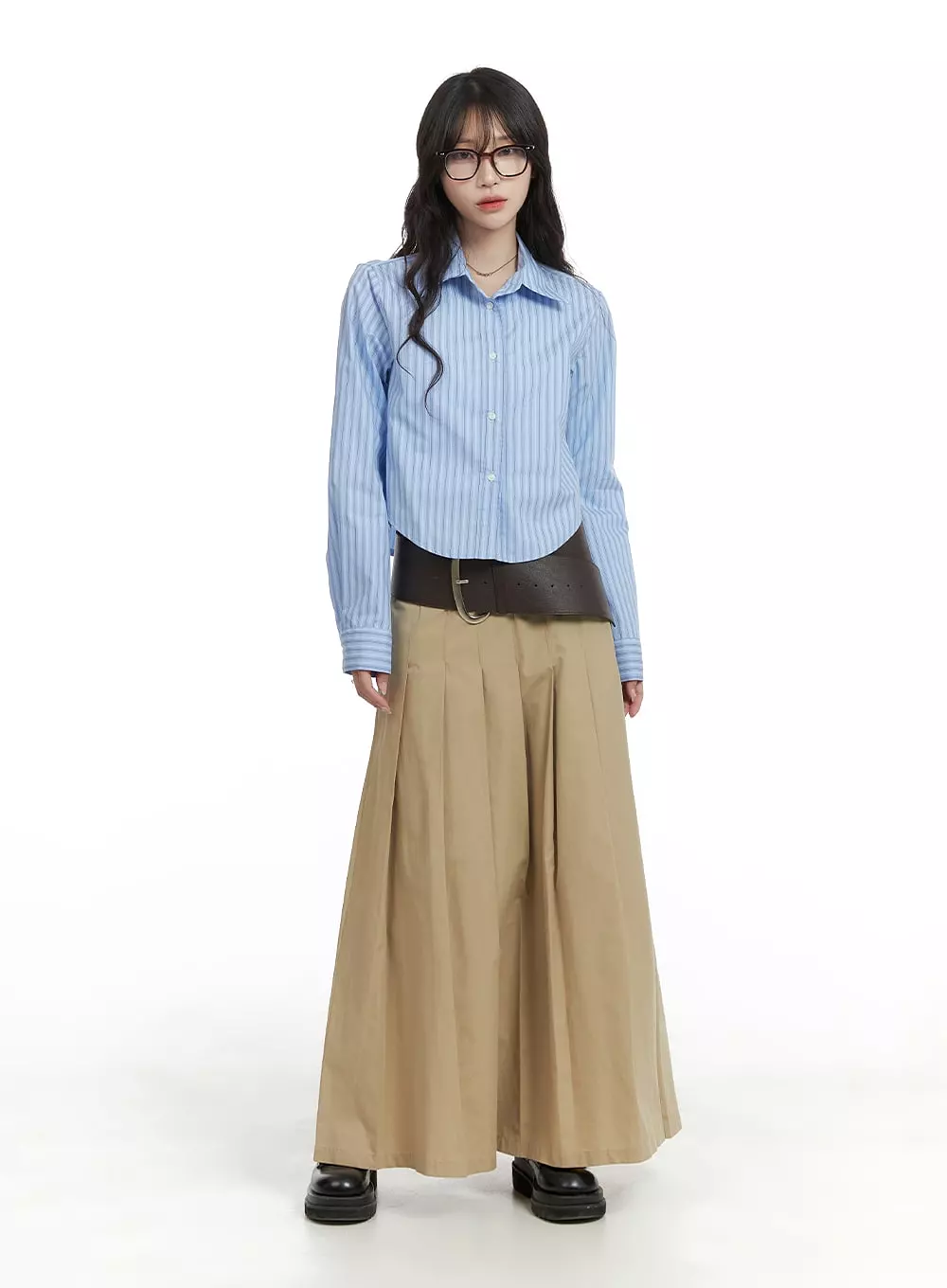 Cotton Maxi Skirt with Pleated Design CA408