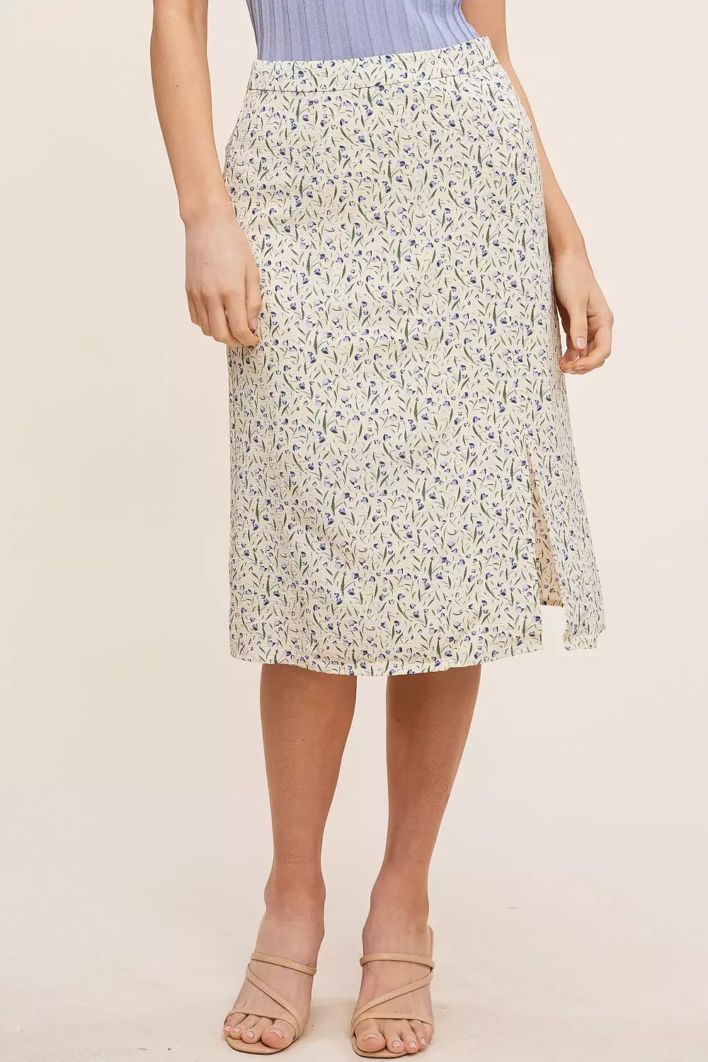 Cream Floral Midi Skirt - Shop Now