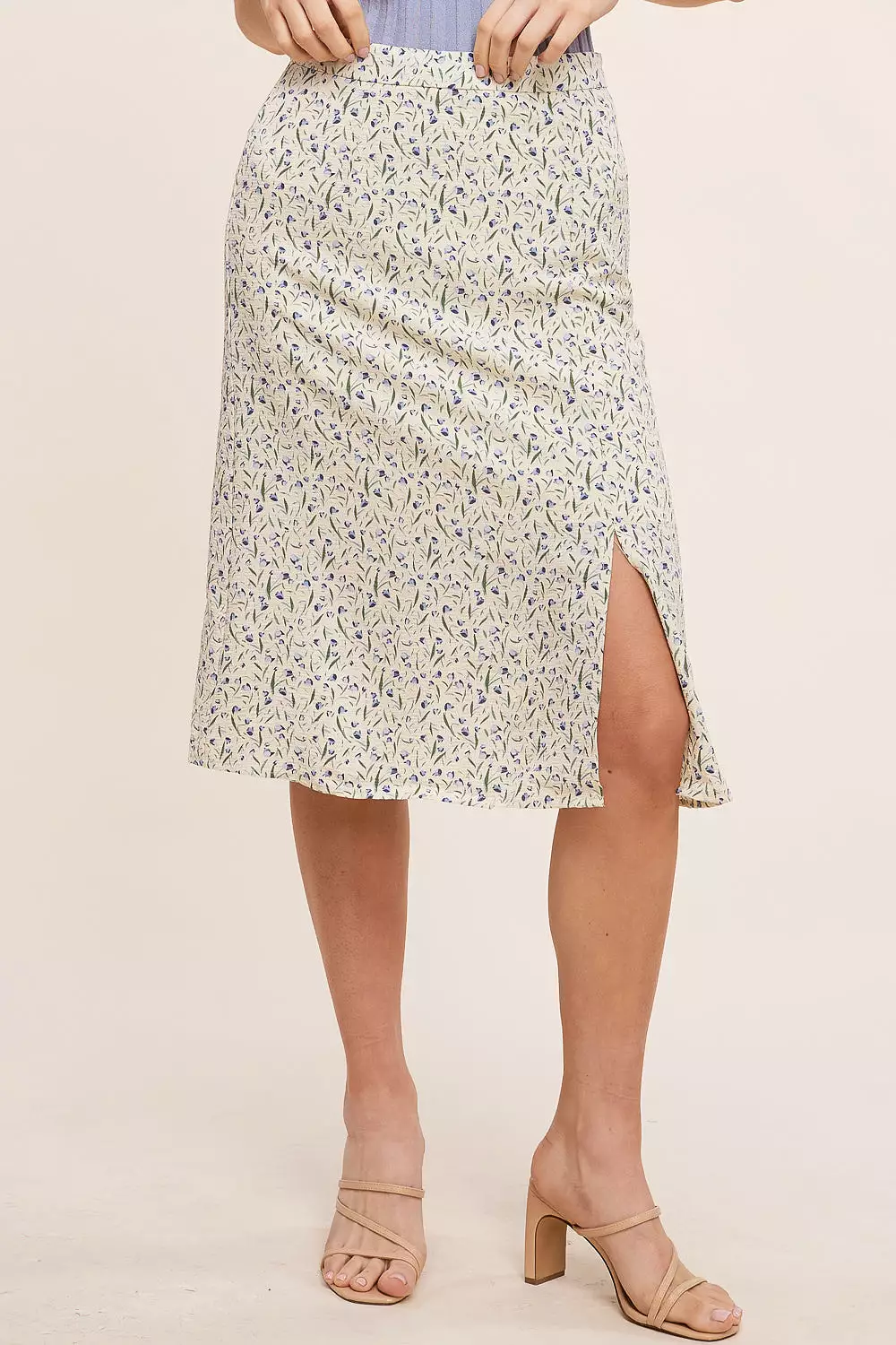 Cream Floral Midi Skirt - Shop Now