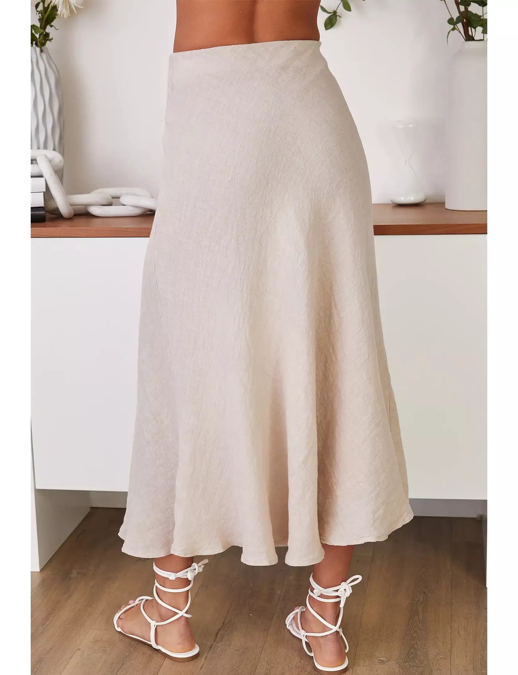 Crinkly Beige Linen Maxi Skirt